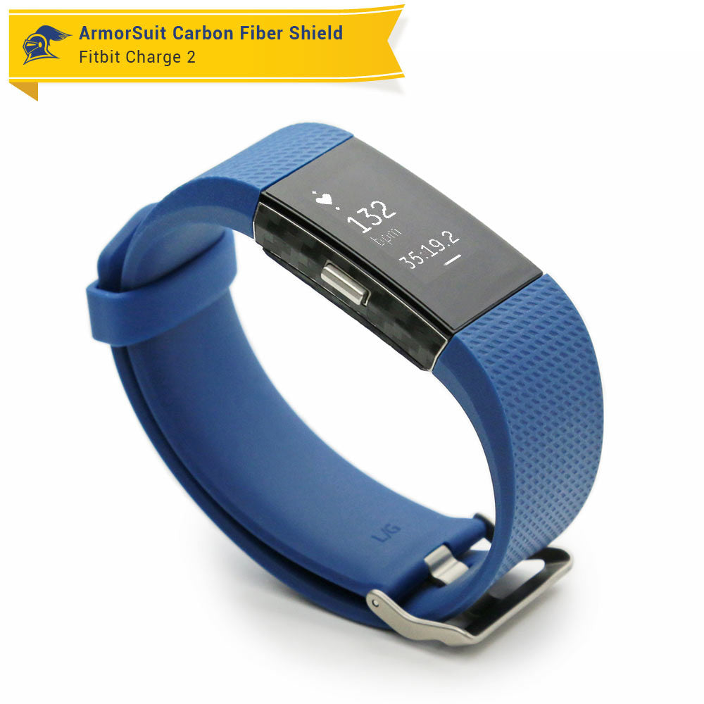 Fitbit Charge 2 Screen Protector + Black Carbon Fiber Skin