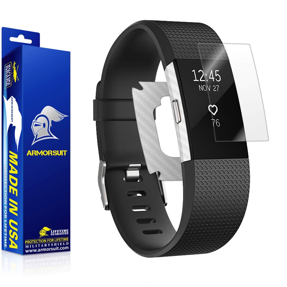 Fitbit Charge 2 Screen Protector + White Carbon Fiber Skin