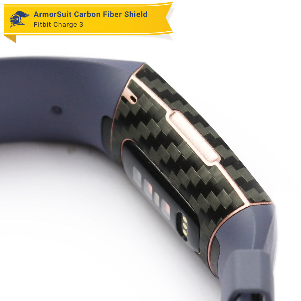 Fitbit Charge 3/4 Screen Protector + Black Carbon Fiber Skin
