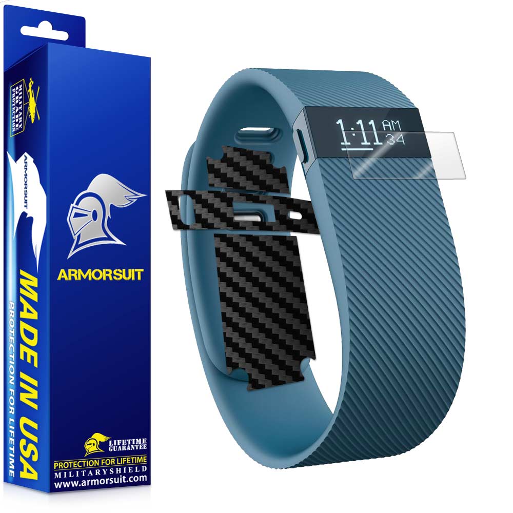Fitbit Charge Screen Protector + Black Carbon Fiber Skin