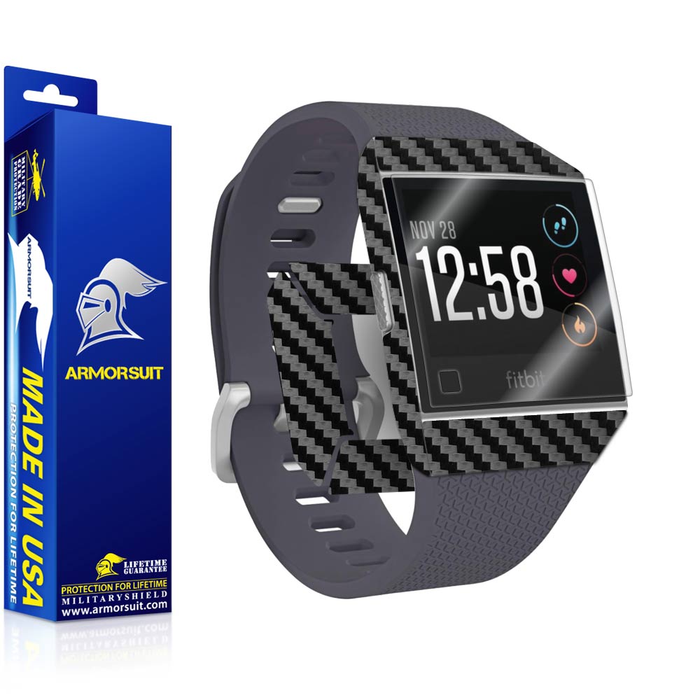 Fitbit Ionic Screen Protector + Black Carbon Fiber Skin
