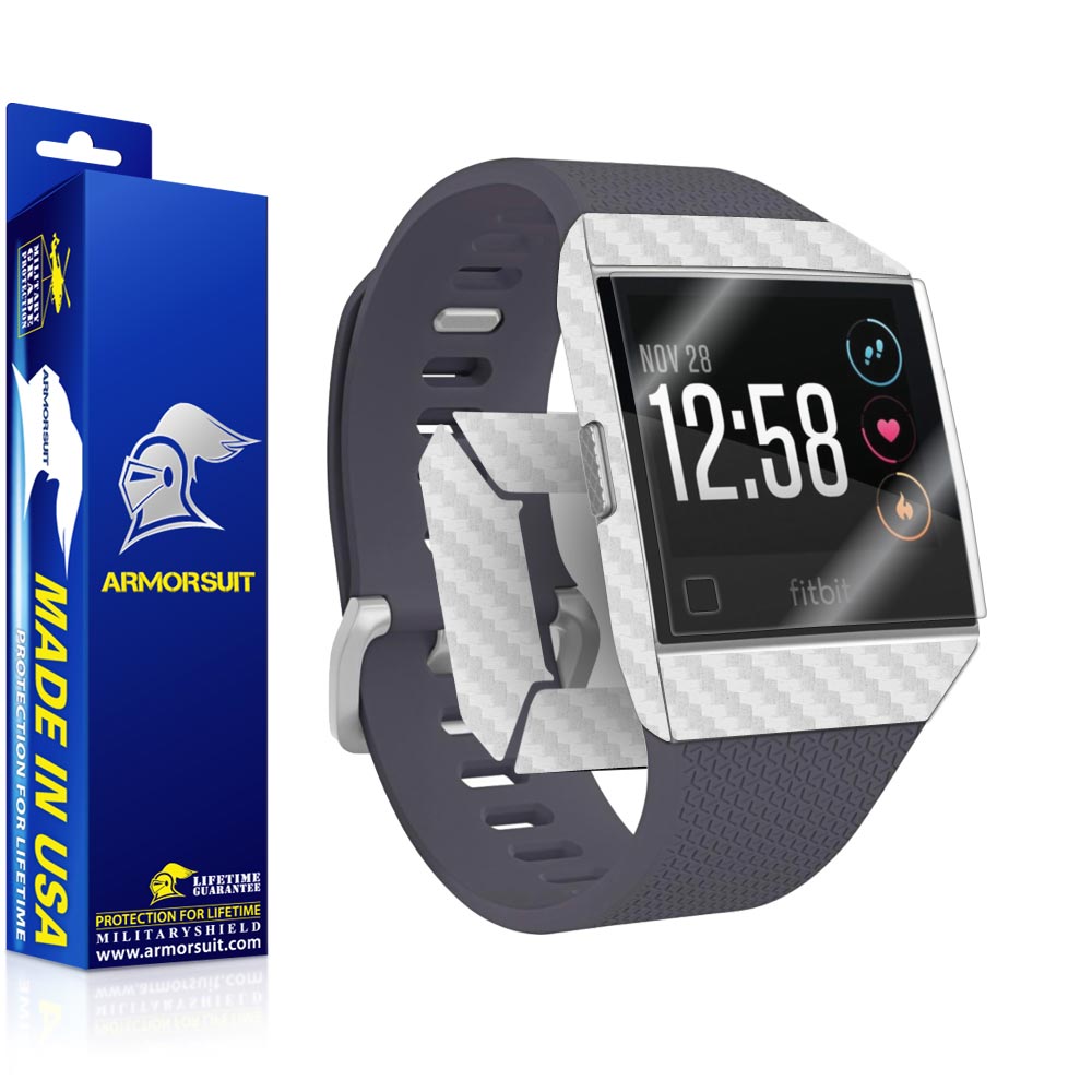 Fitbit Ionic Screen Protector + White Carbon Fiber Skin