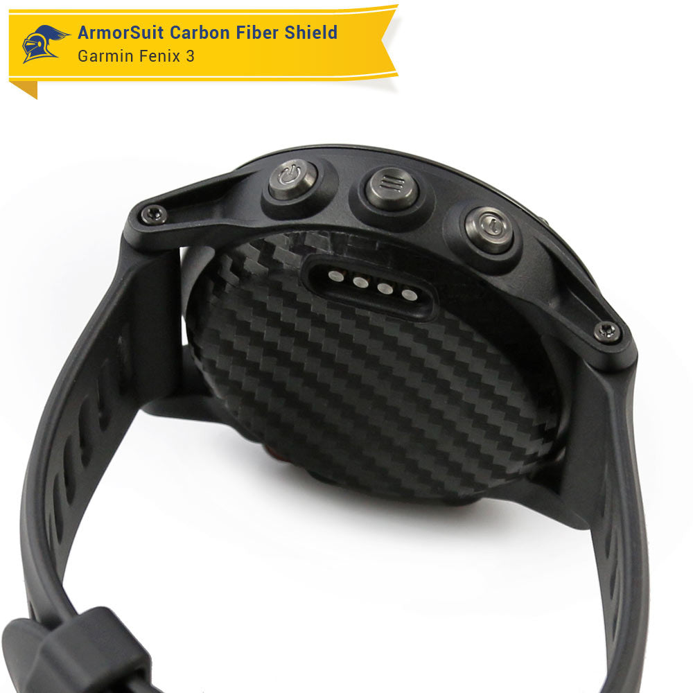 Garmin Fenix 3 Screen Protector + Black Carbon Fiber Skin