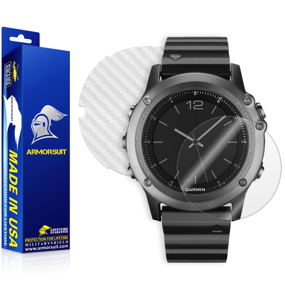 Garmin Fenix 3 Screen Protector + White Carbon Fiber Skin