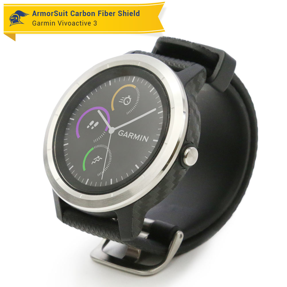 Garmin Vivoactive 3 Screen Protector + Black Carbon Fiber Skin