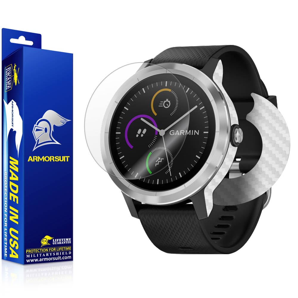Garmin Vivoactive 3 Screen Protector + White Carbon Fiber Skin