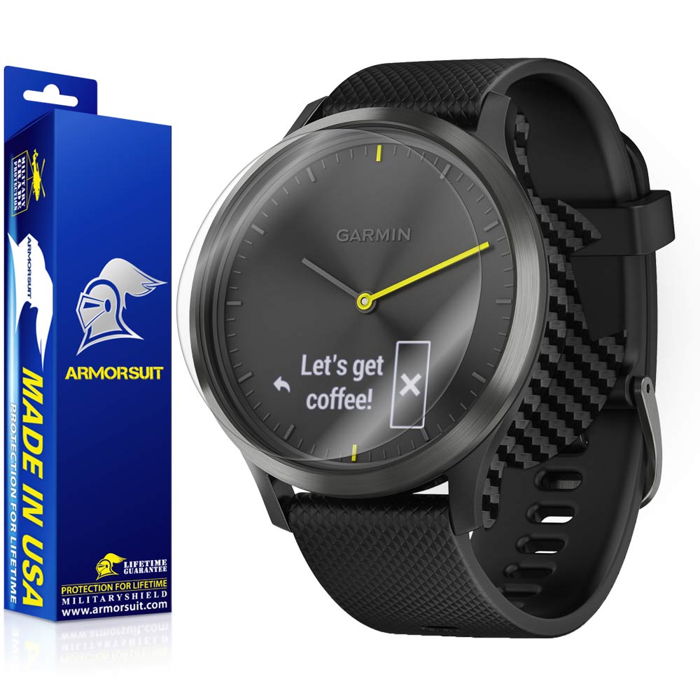 Garmin Vivomove HR Screen Protector + Black Carbon Fiber Skin