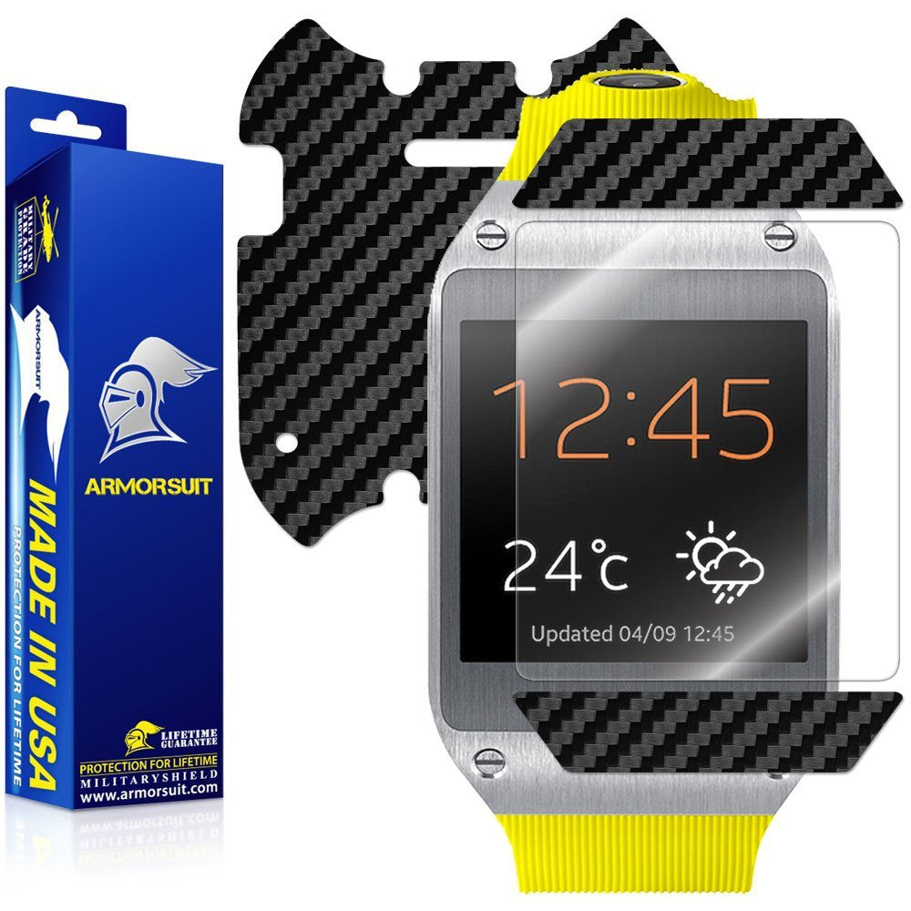 Samsung Galaxy Gear Screen Protector + Black Carbon Fiber Skin Protector