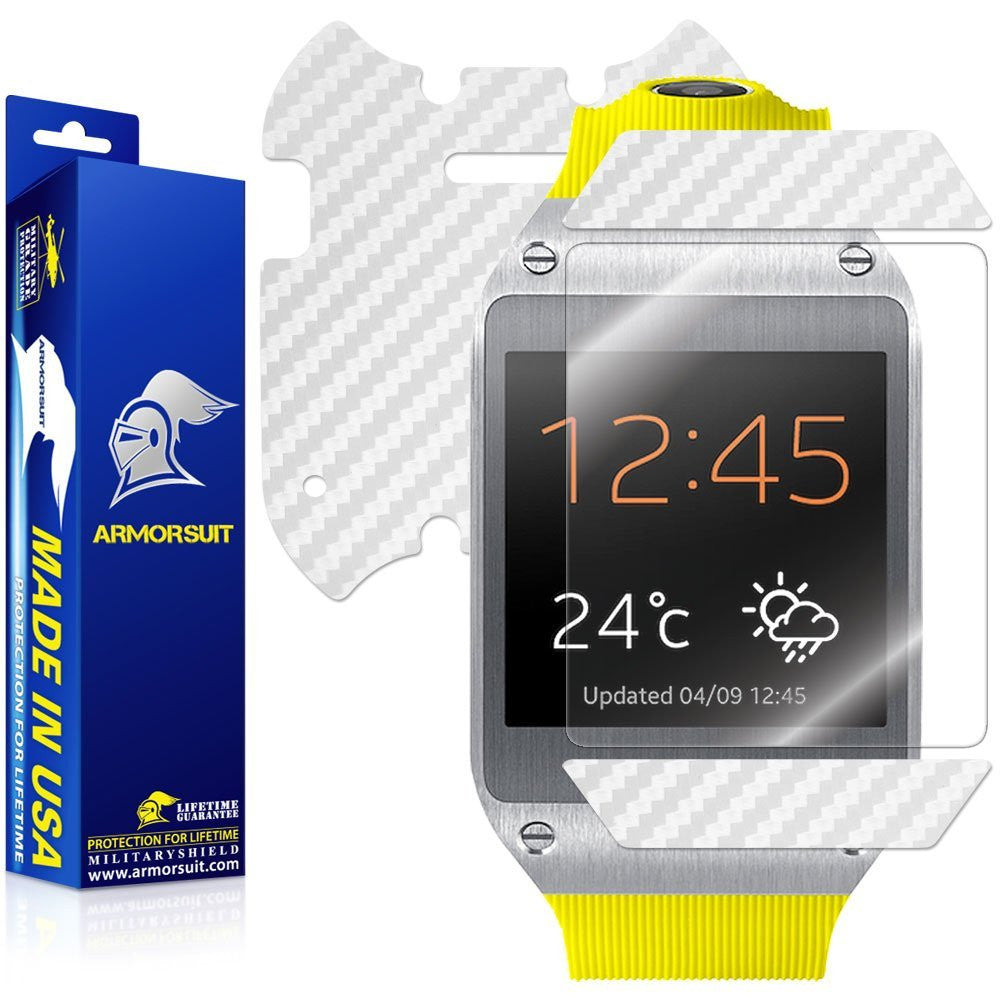 Samsung Galaxy Gear Screen Protector + White Carbon Fiber Skin Protector