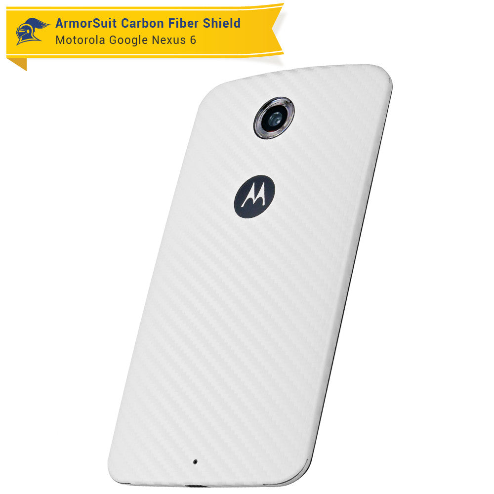 Google Nexus 6 Screen Protector + White Carbon Fiber Skin