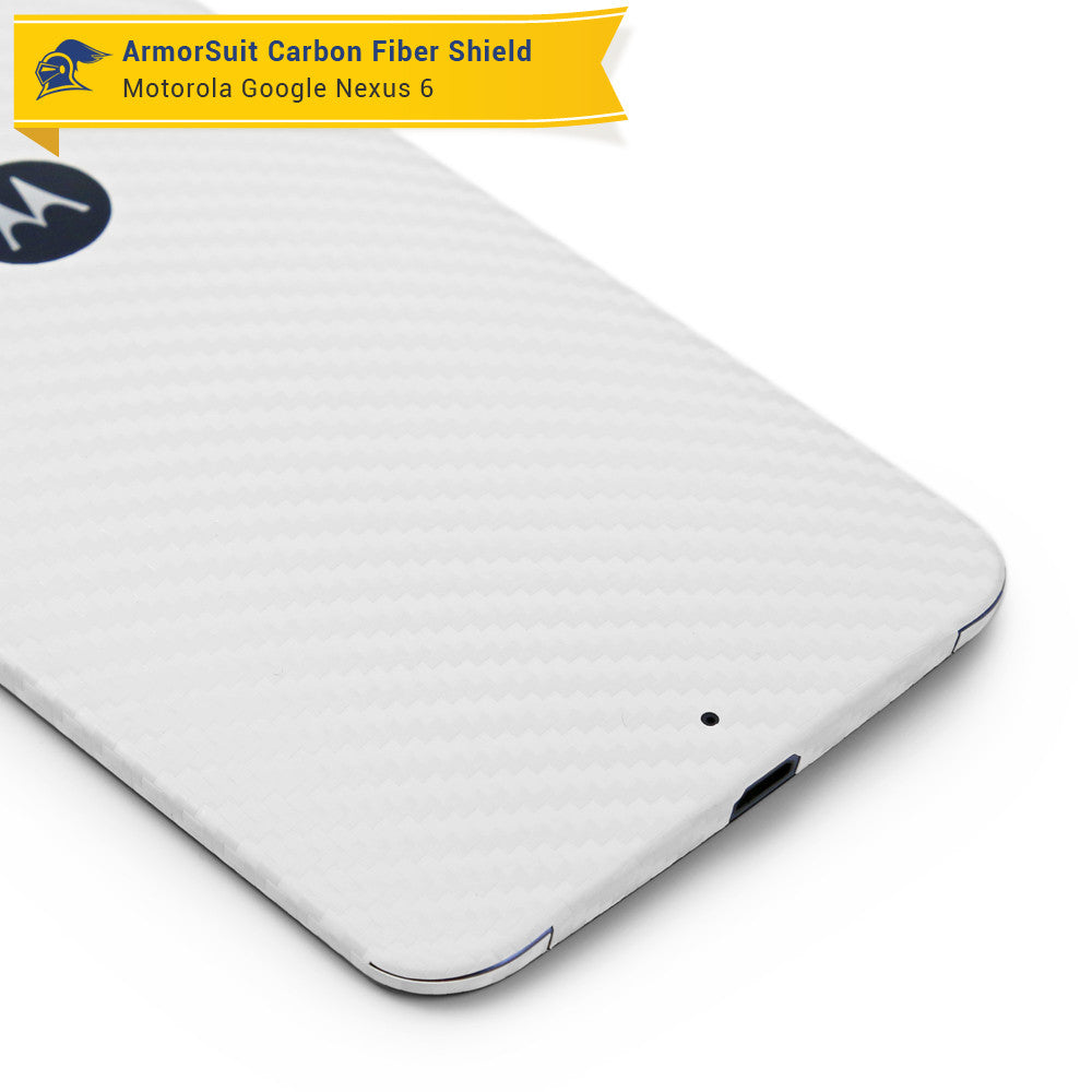 Google Nexus 6 Screen Protector + White Carbon Fiber Skin