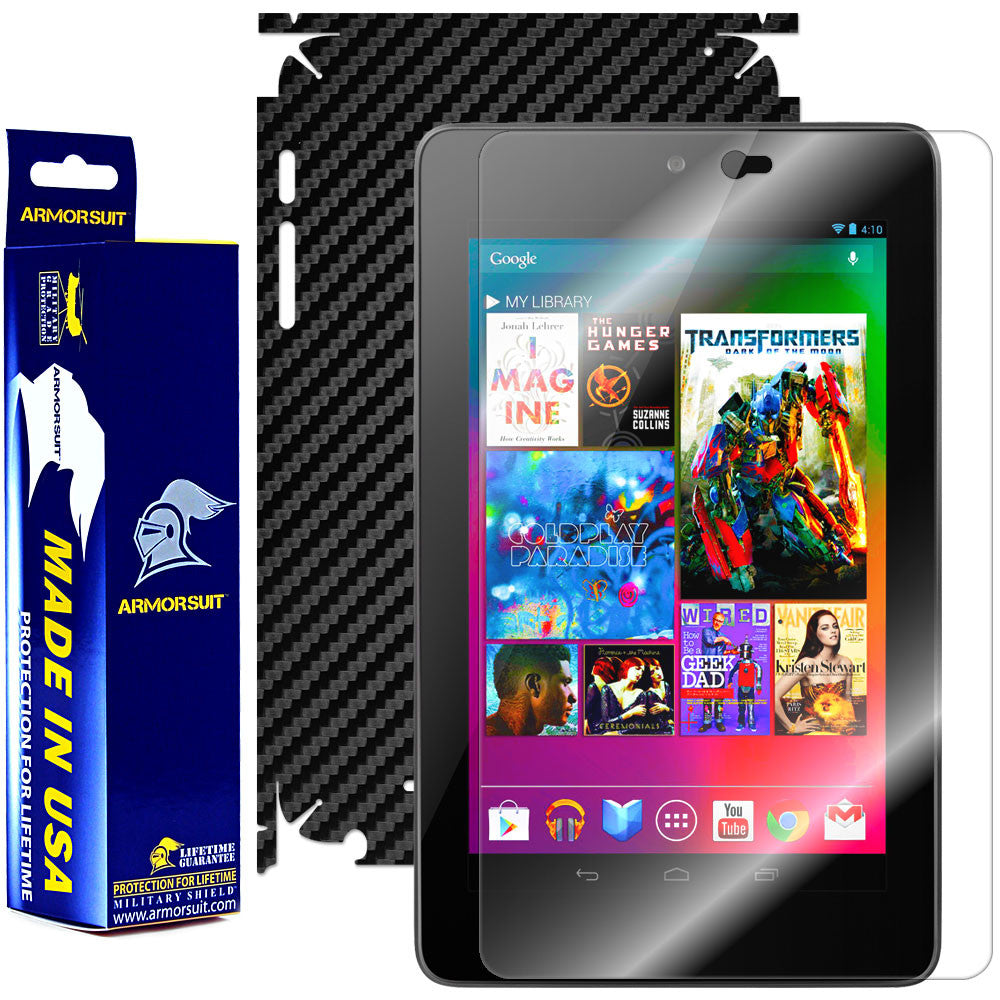 Google Nexus 7 Screen Protector + Black Carbon Fiber Film Protector