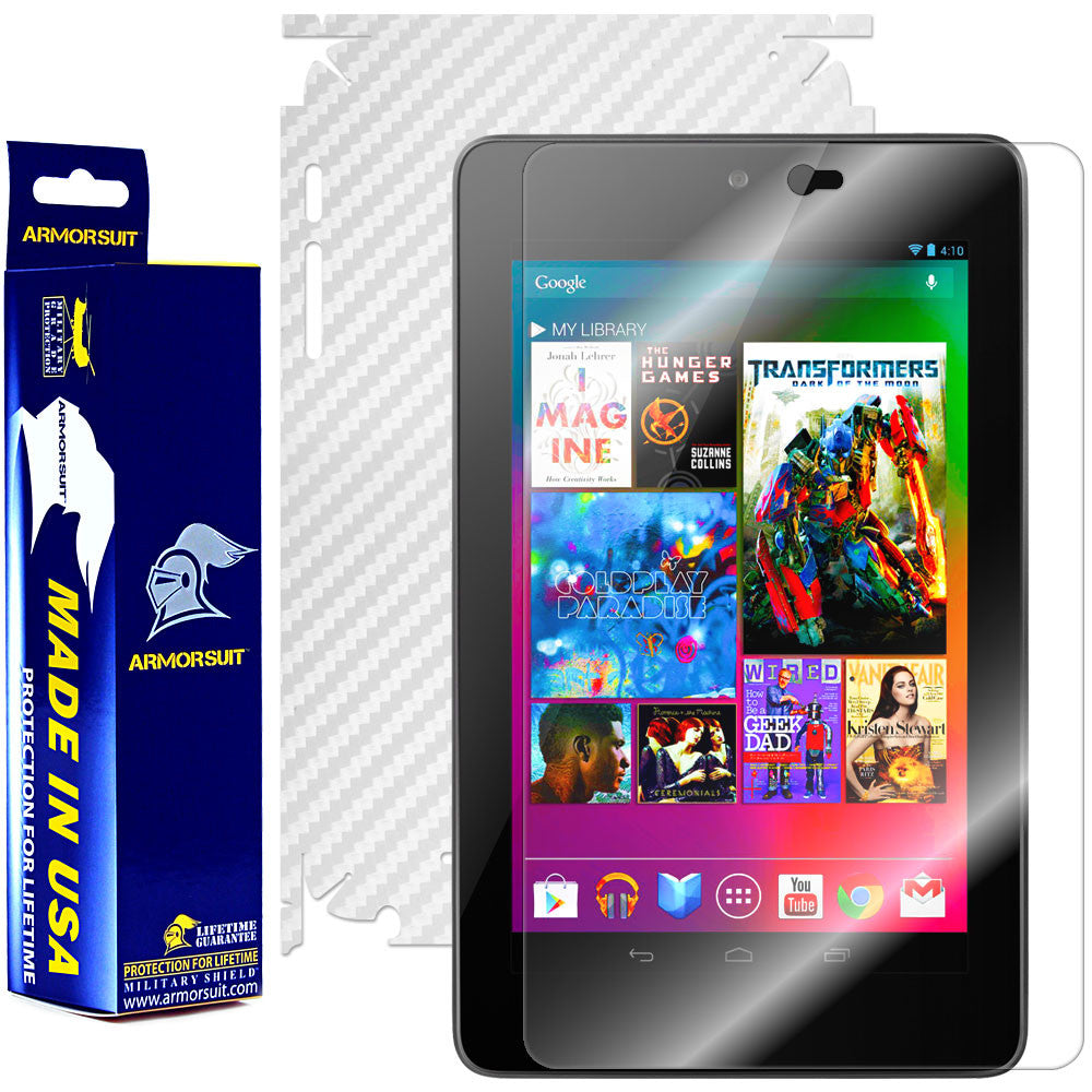 Google Nexus 7 Screen Protector + White Carbon Fiber Film Protector