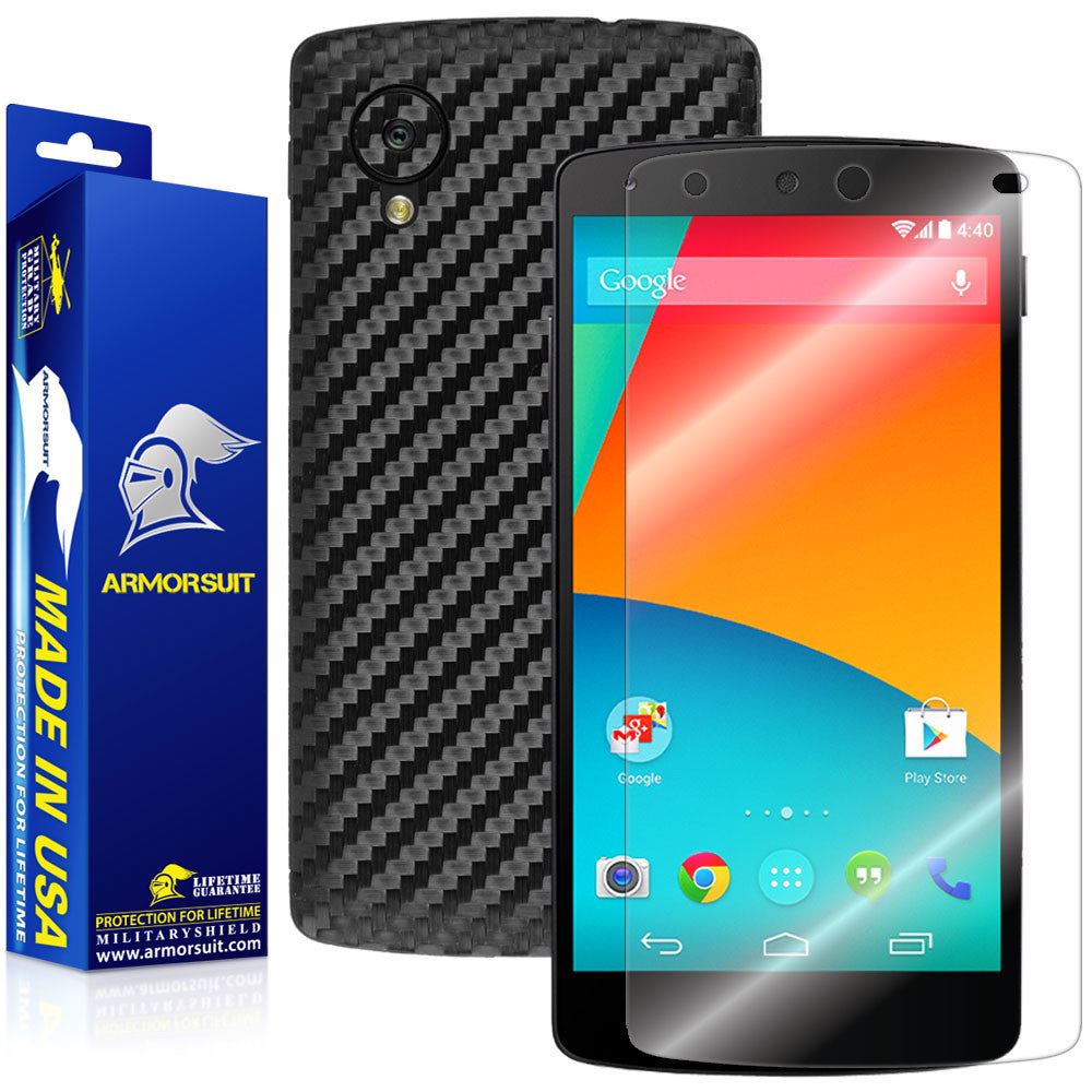 LG Nexus 5 Screen Protector + Black Carbon Fiber Film Protector
