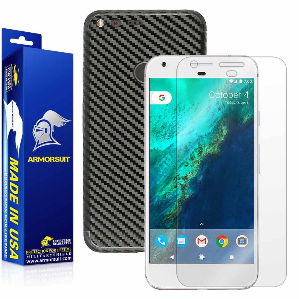 Google Pixel XL Screen Protector + Black Carbon Fiber Skin