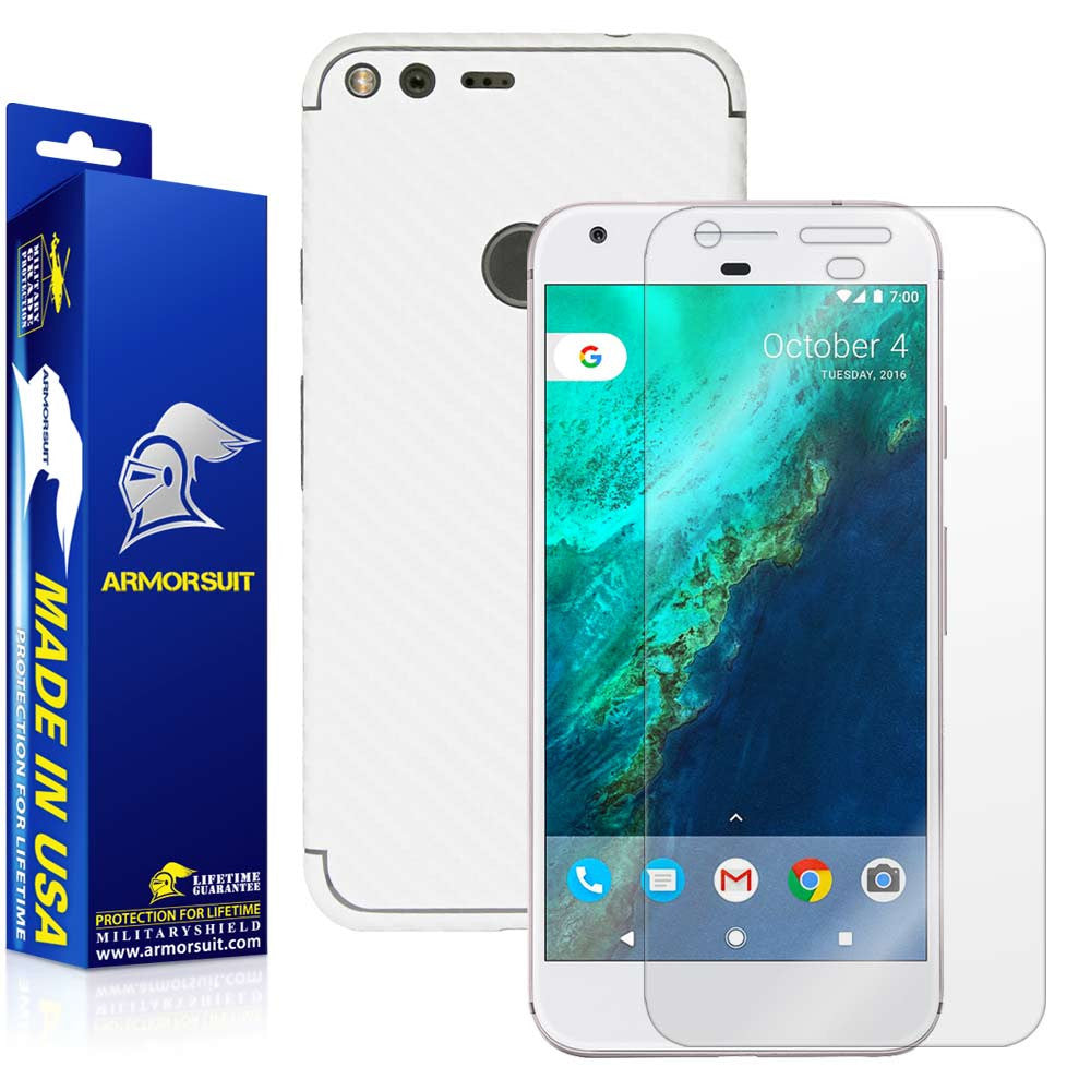 Google Pixel XL Screen Protector + White Carbon Fiber Skin