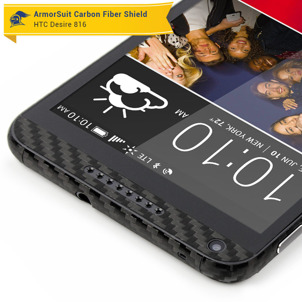 HTC Desire 816 Screen Protector + Black Carbon Fiber Skin