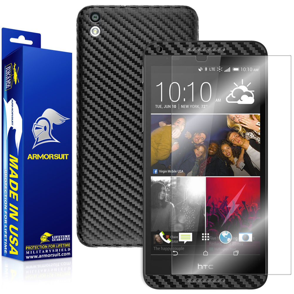 HTC Desire 816 Screen Protector + Black Carbon Fiber Skin