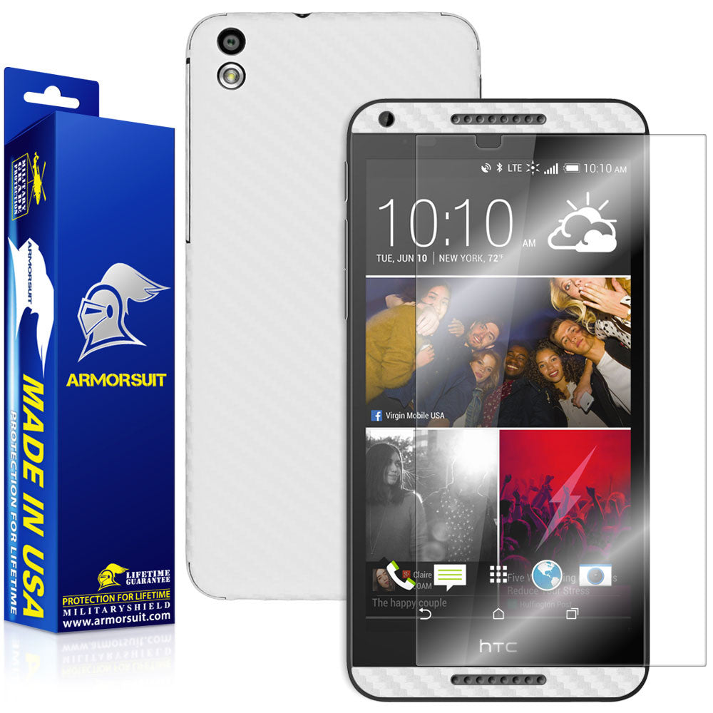HTC Desire 816 Screen Protector + White Carbon Fiber Skin