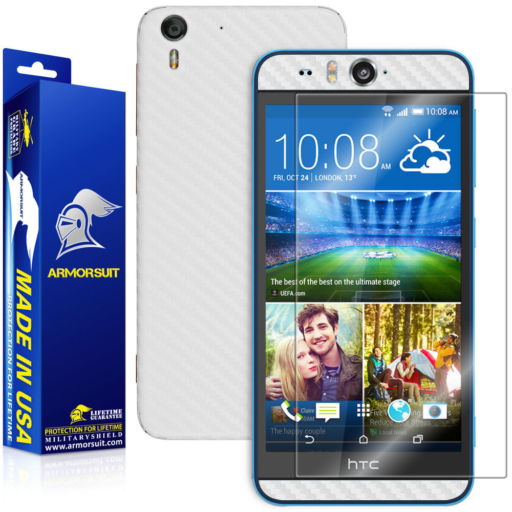 HTC Desire Eye Screen Protector + White Carbon Fiber Skin