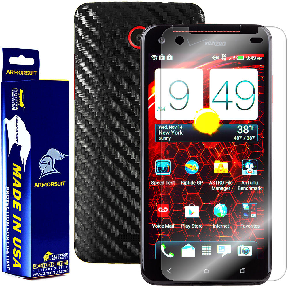 HTC Droid DNA Screen Protector + Black Carbon Fiber Film Protector