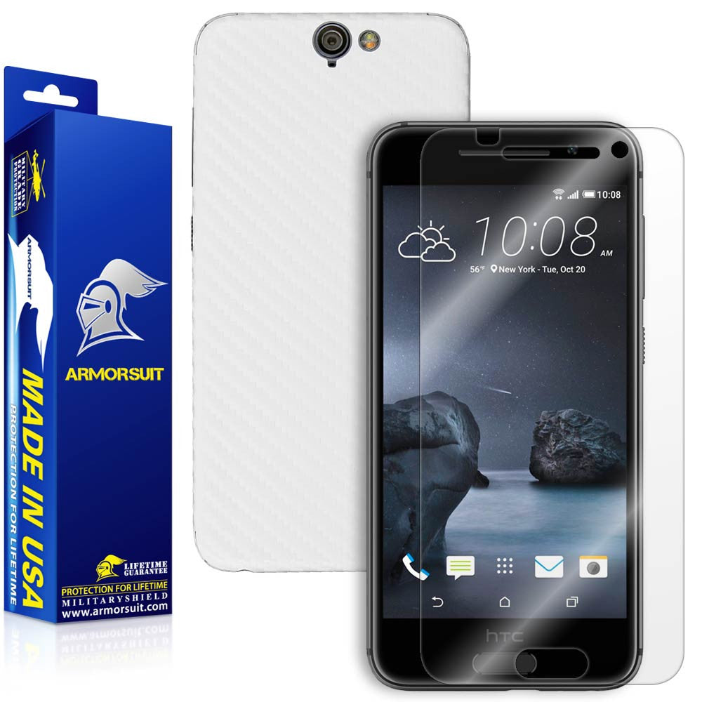 HTC One A9 Screen Protector + White Carbon Fiber Film Protector