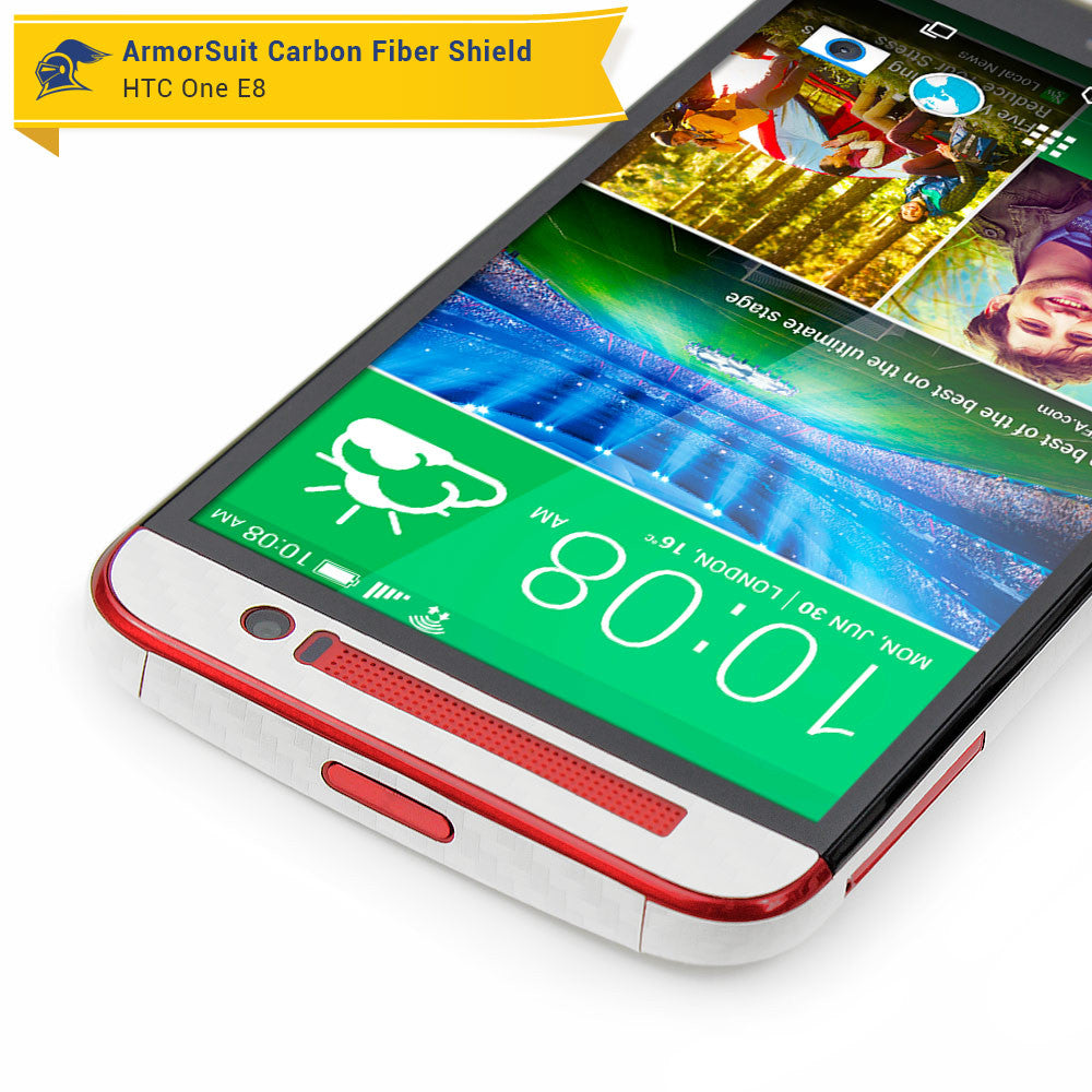HTC One E8 Screen Protector + White Carbon Fiber Film Protector