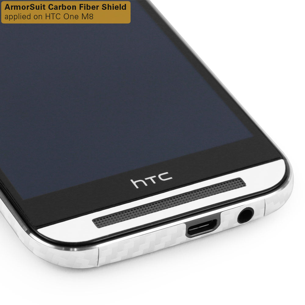 HTC One M8 Screen Protector + White Carbon Fiber Film Protector