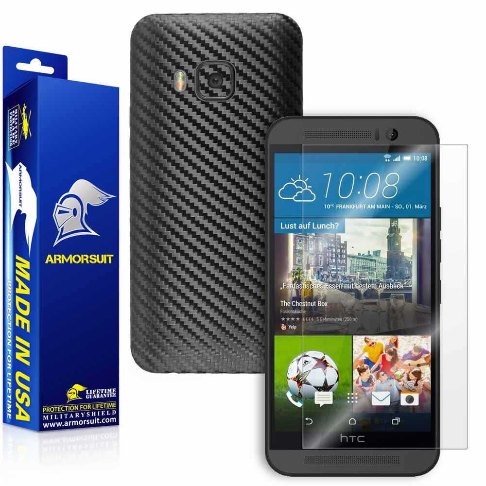 HTC One M9 Screen Protector + Black Carbon Fiber Film Protector