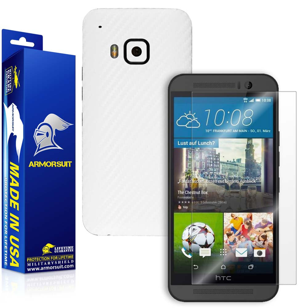 HTC One M9 Screen Protector + White Carbon Fiber Film Protector