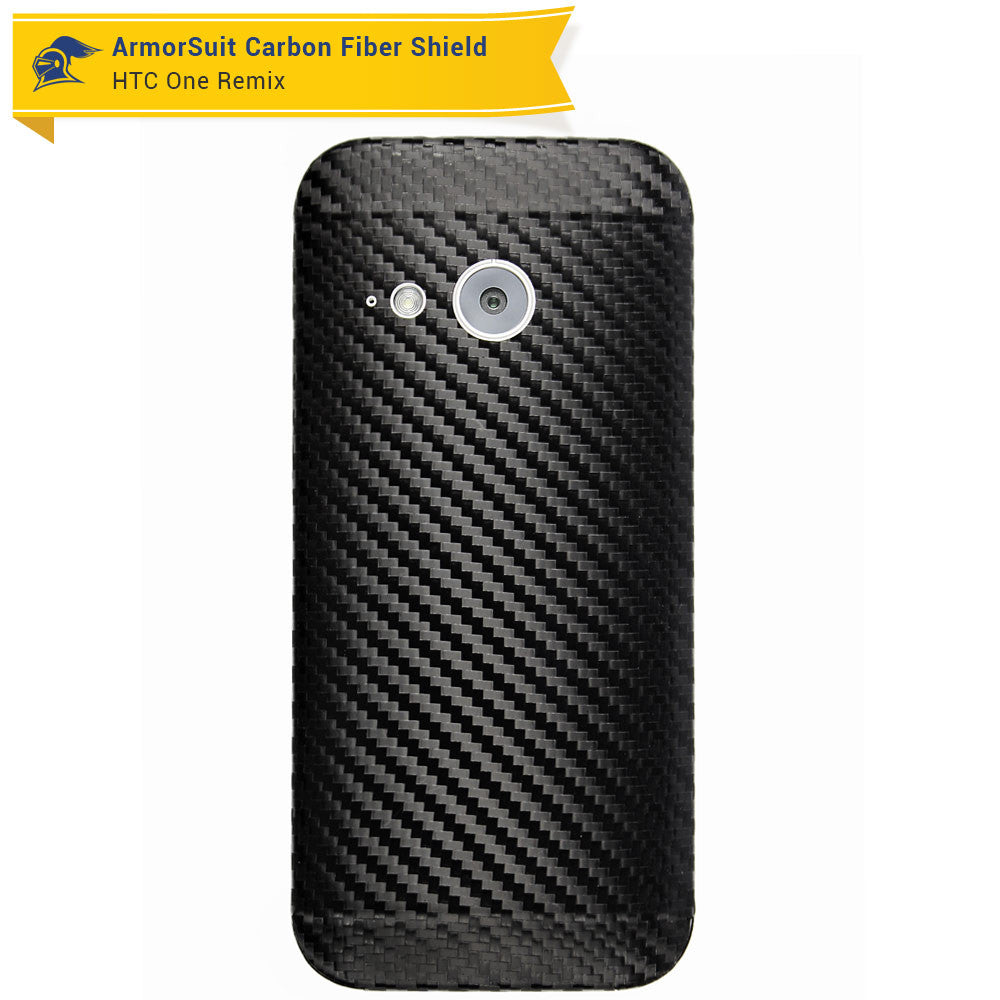 HTC One Remix (One Mini 2) Screen Protector + Black Carbon Fiber Skin