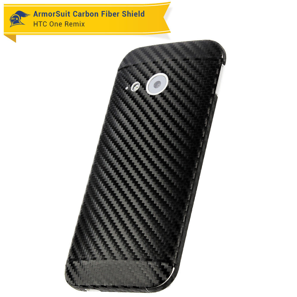 HTC One Remix (One Mini 2) Screen Protector + Black Carbon Fiber Skin