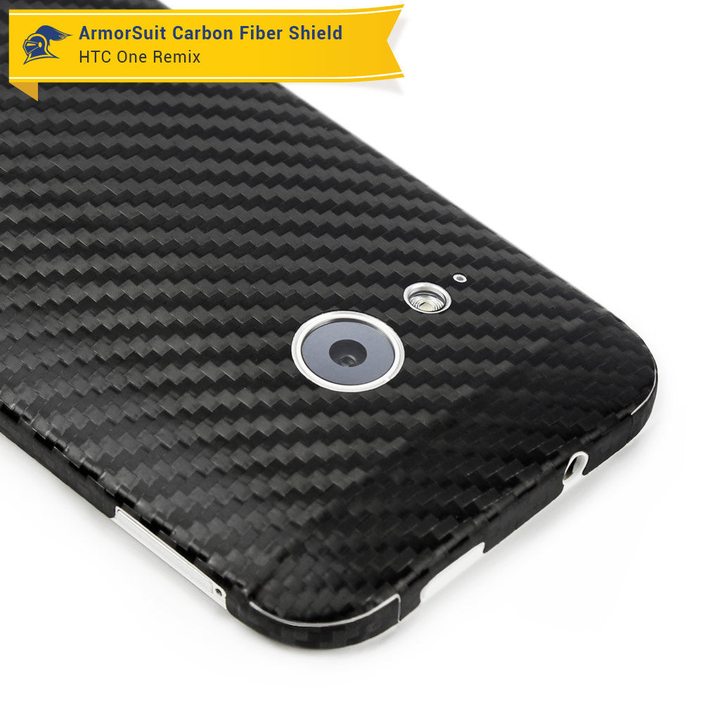 HTC One Remix (One Mini 2) Screen Protector + Black Carbon Fiber Skin
