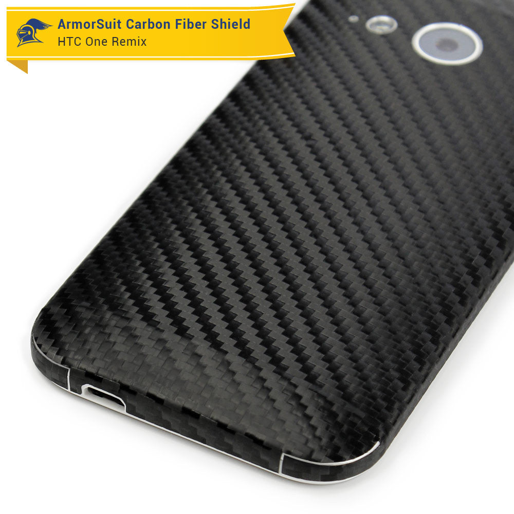 HTC One Remix (One Mini 2) Screen Protector + Black Carbon Fiber Skin