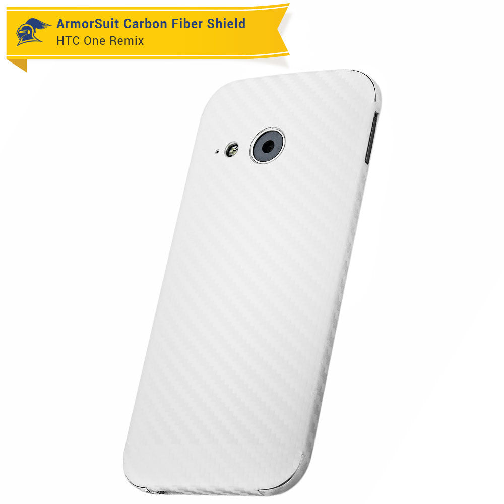 HTC One Remix (One Mini 2) Screen Protector + White Carbon Fiber Skin
