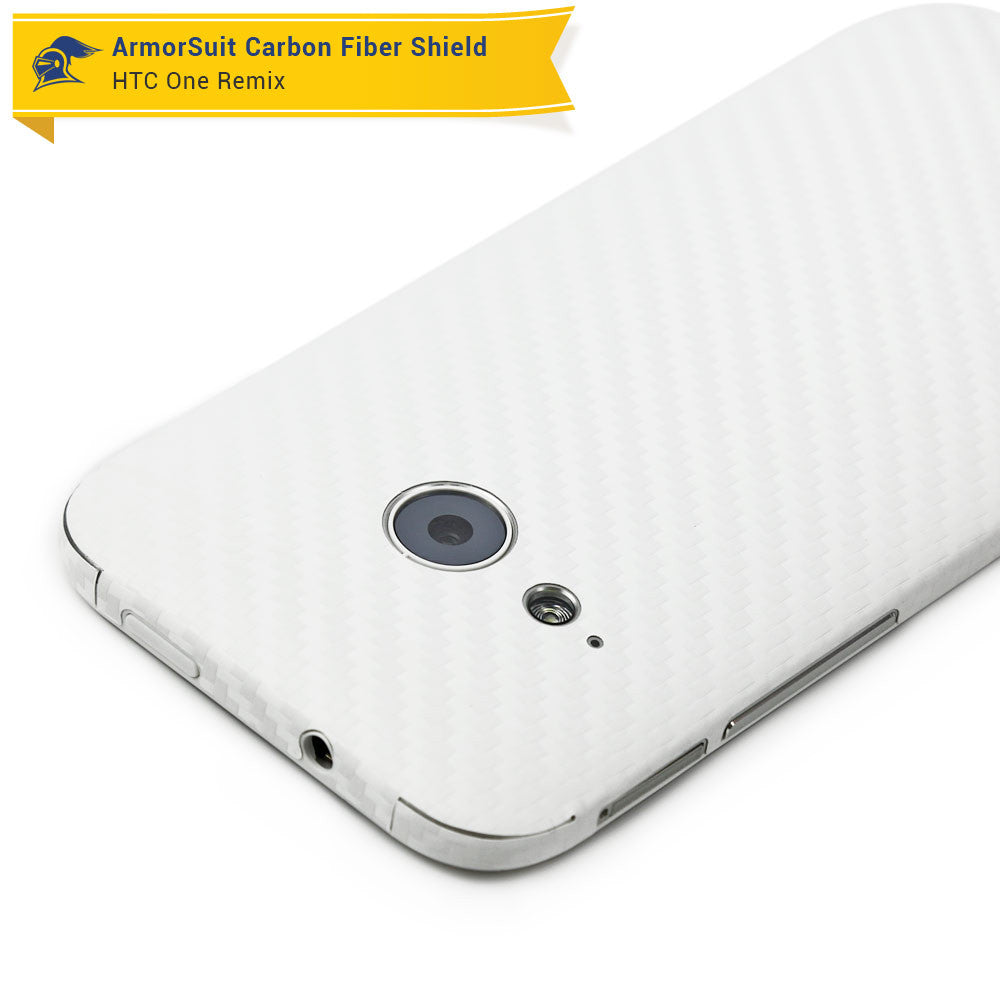 HTC One Remix (One Mini 2) Screen Protector + White Carbon Fiber Skin