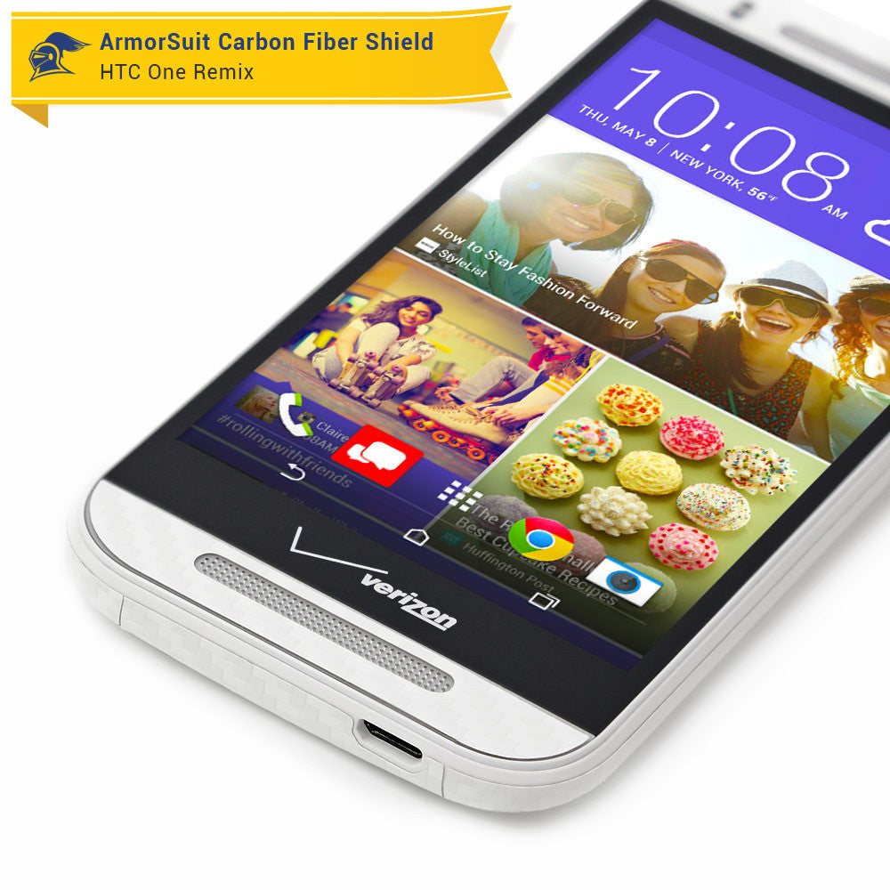 HTC One Remix (One Mini 2) Screen Protector + White Carbon Fiber Skin
