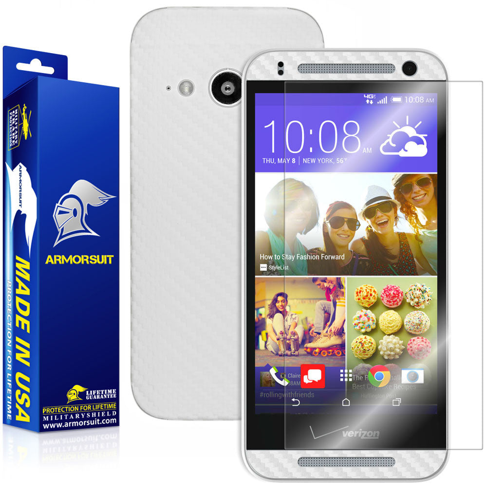 HTC One Remix (One Mini 2) Screen Protector + White Carbon Fiber Skin