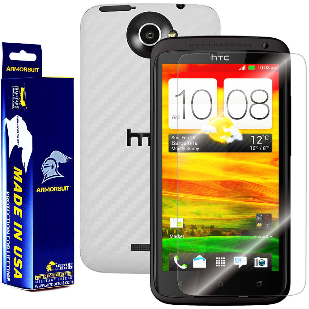 HTC One X Screen Protector + White Carbon Fiber Film Protector