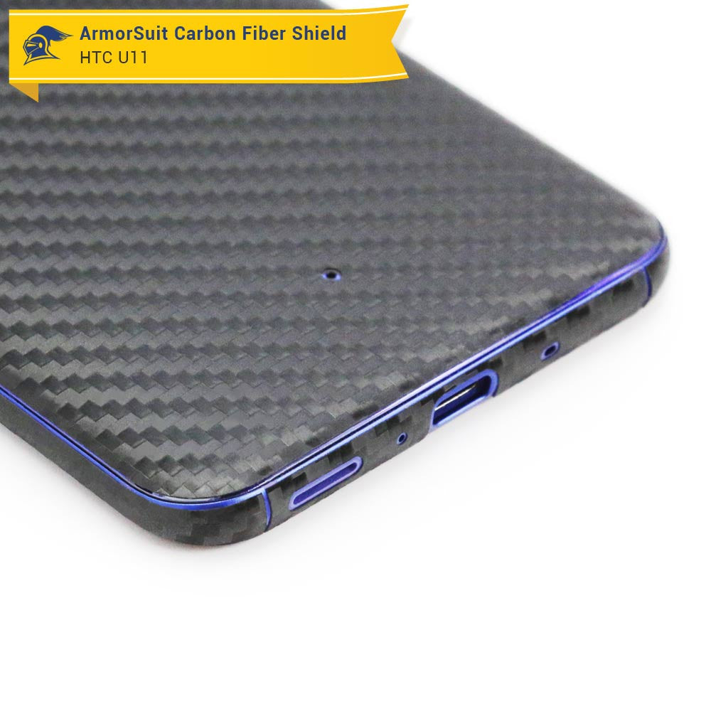 HTC U11 Screen Protector + Black Carbon Fiber Film Protector