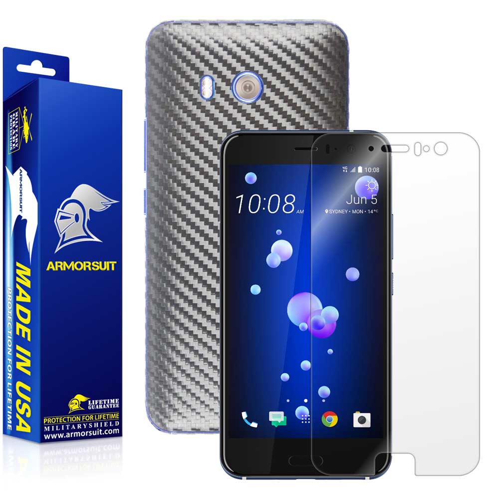 HTC U11 Screen Protector + Black Carbon Fiber Film Protector