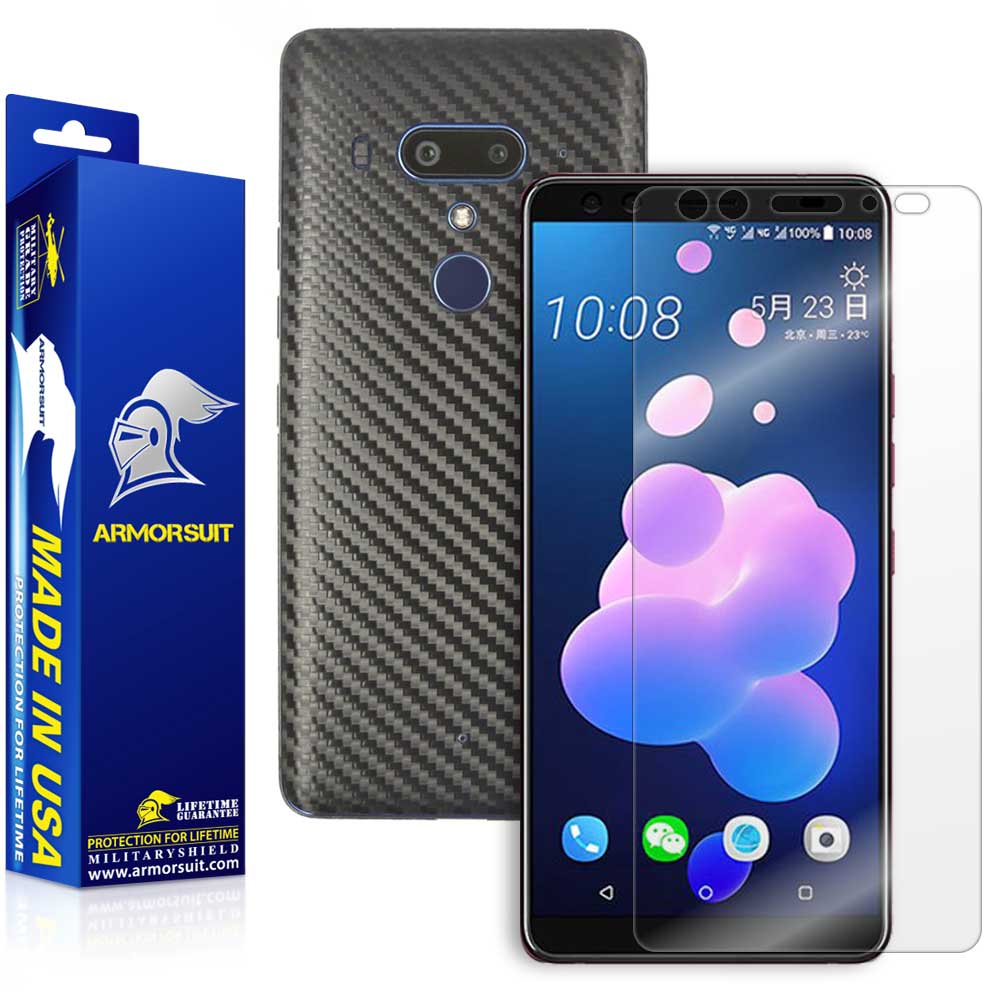 HTC U12 Plus Screen Protector + Black Carbon Fiber Film Protector