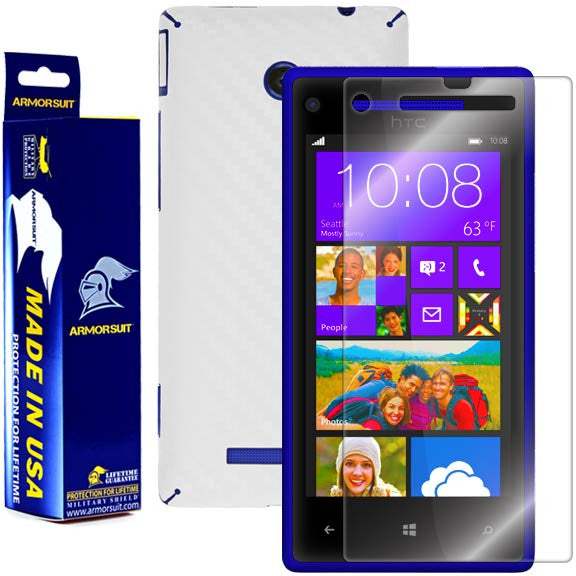 HTC Windows Phone 8X Screen Protector + White Carbon Fiber Film Protector