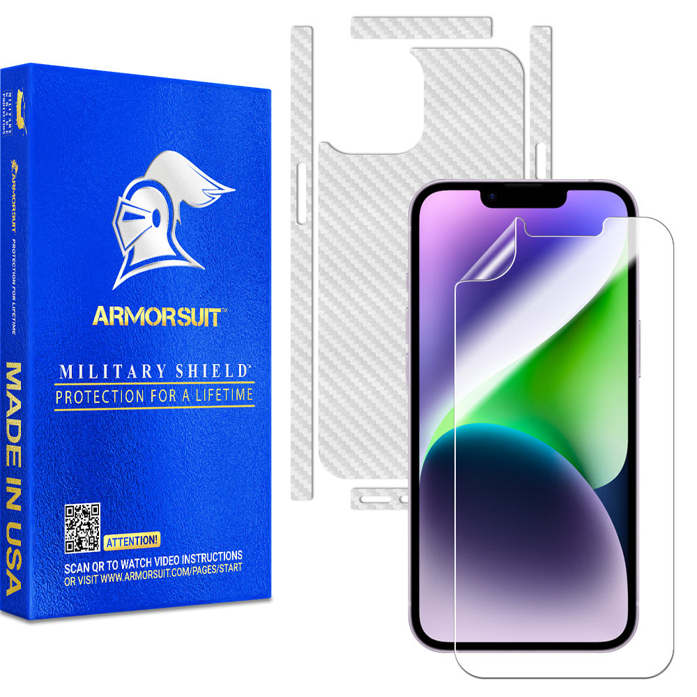 Armorsuit MilitaryShield Carbon Fiber Skin Wrap Film + HD Clear Screen Protector Designed for Apple iPhone 14 (2021) - Anti-Bubble Film