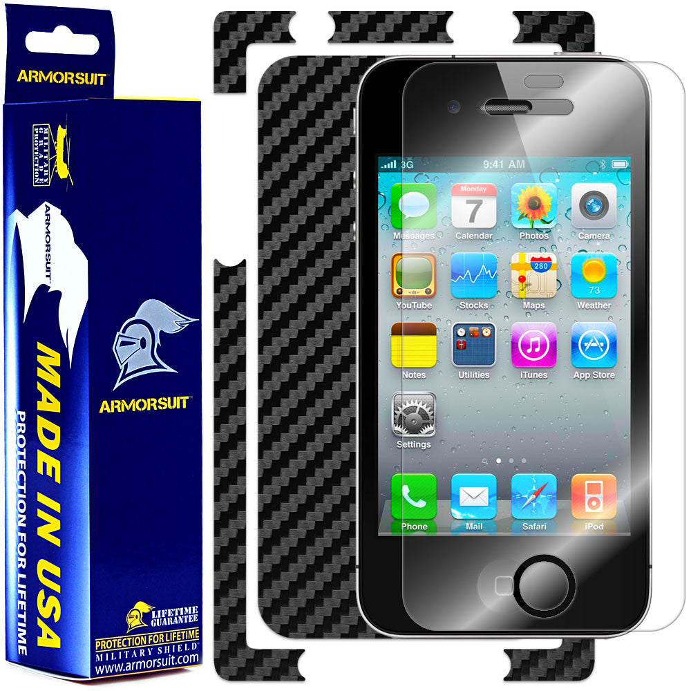 Apple iPhone 4S Screen Protector + Carbon Fiber Skin Protector