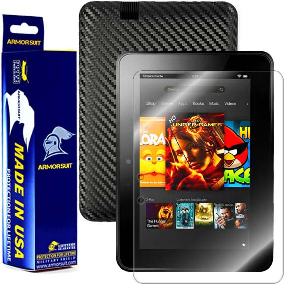 Amazon Kindle Fire HD 7 Inch (2012 First Generation) Screen Protector + Black Carbon Fiber Skin Protector