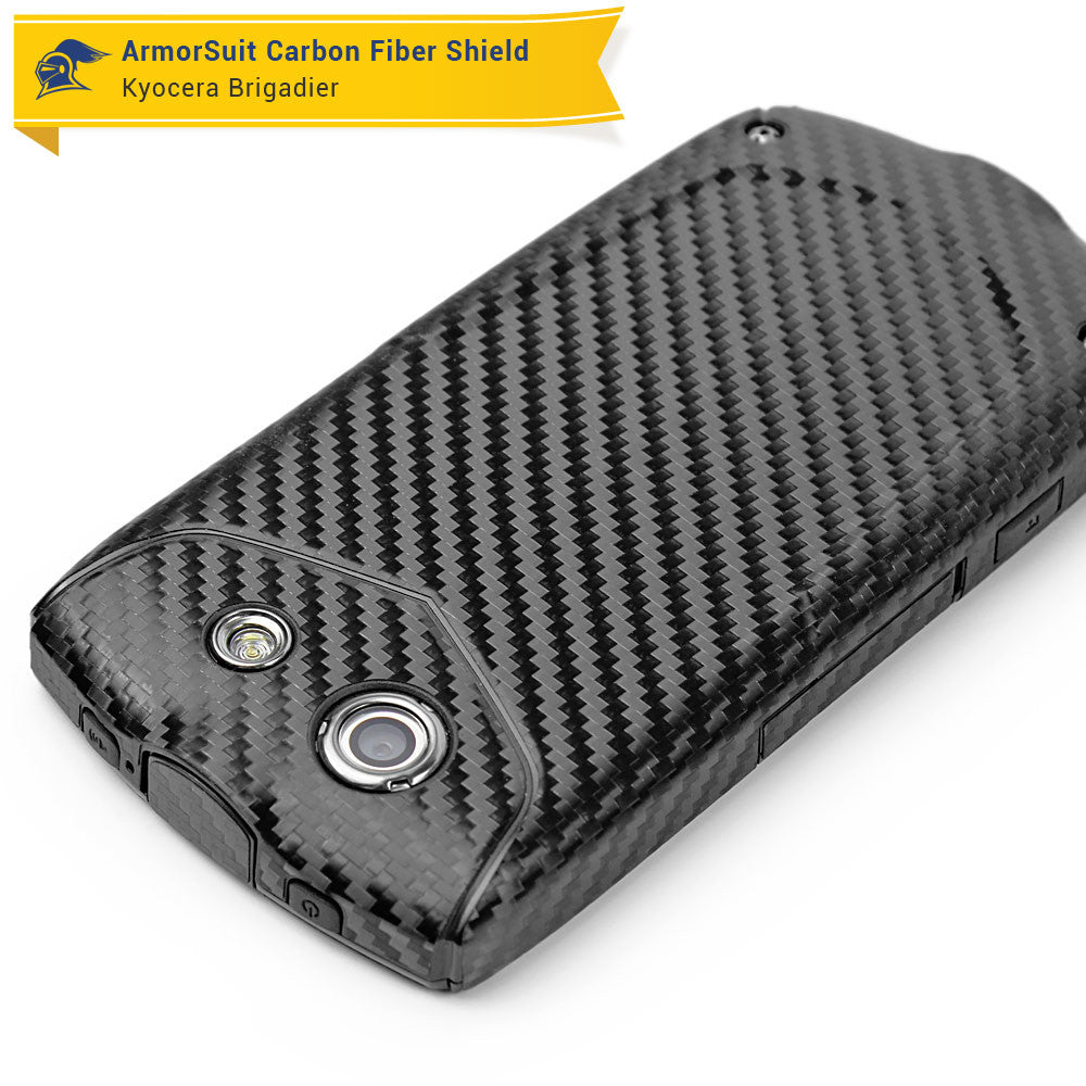 Kyocera Brigadier Screen Protector + Black Carbon Fiber Skin