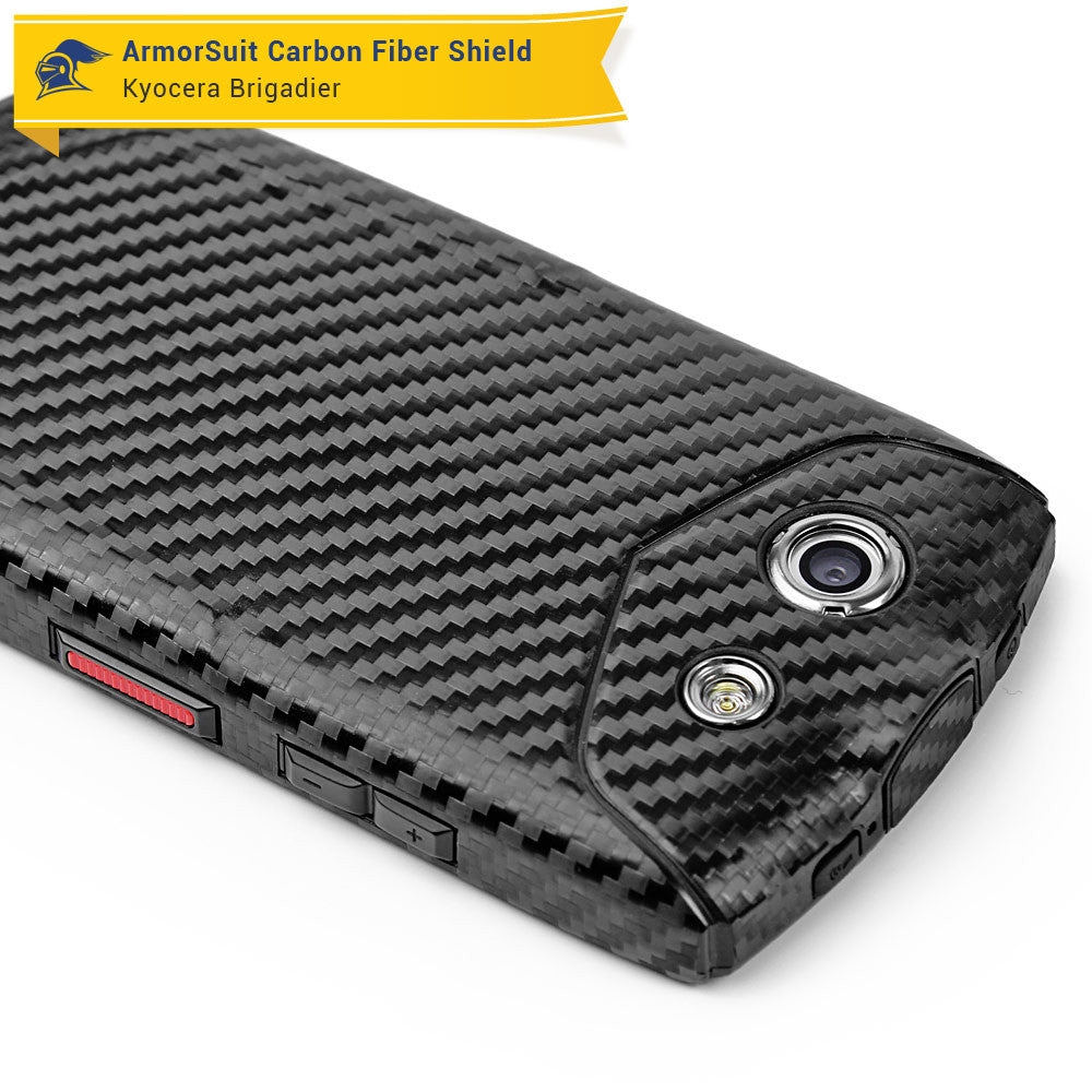 Kyocera Brigadier Screen Protector + Black Carbon Fiber Skin