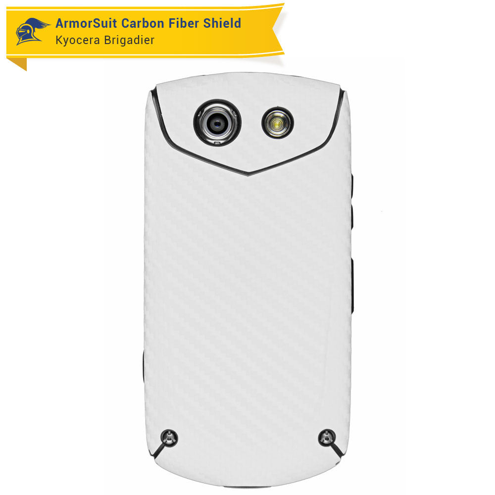 Kyocera Brigadier Screen Protector + White Carbon Fiber Skin
