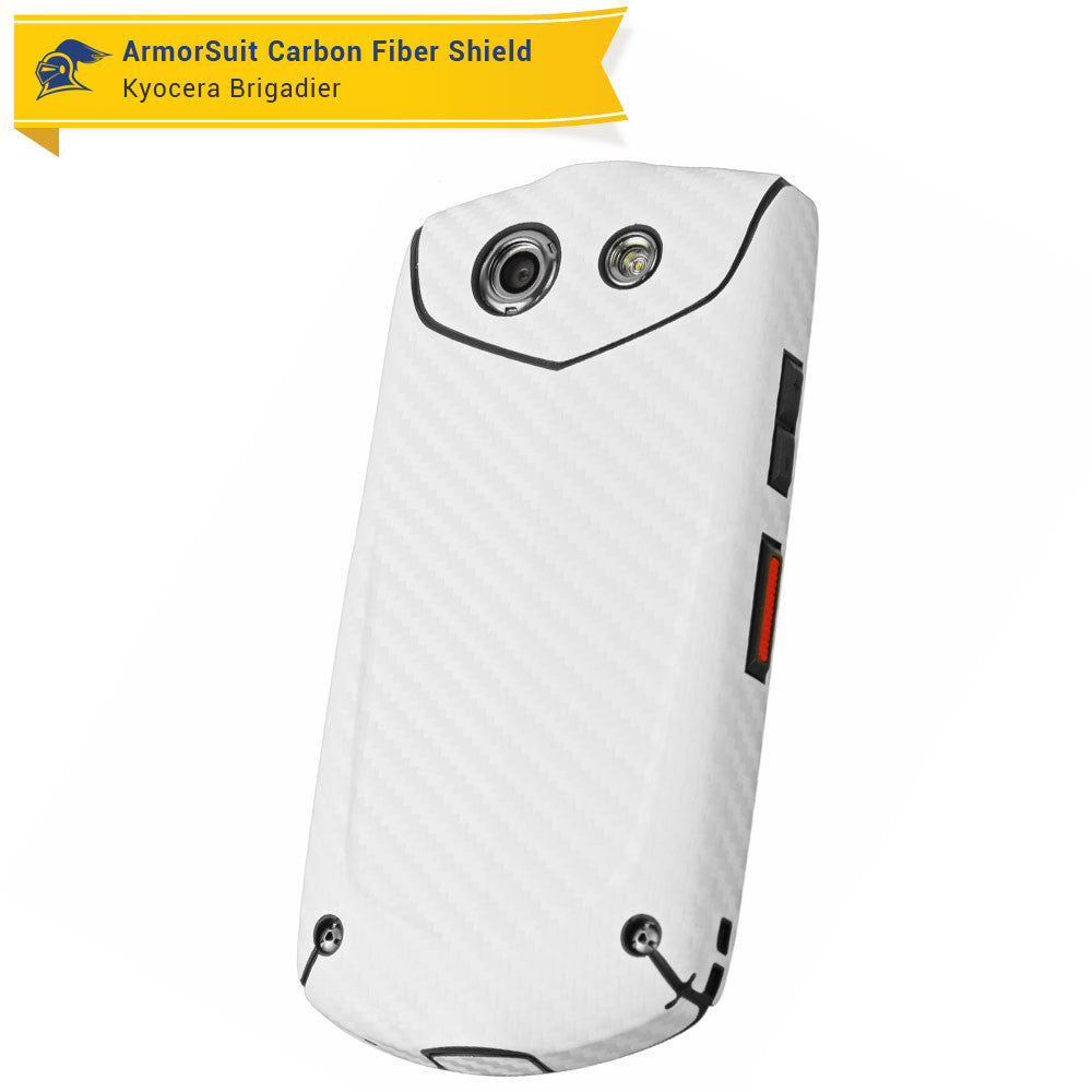 Kyocera Brigadier Screen Protector + White Carbon Fiber Skin